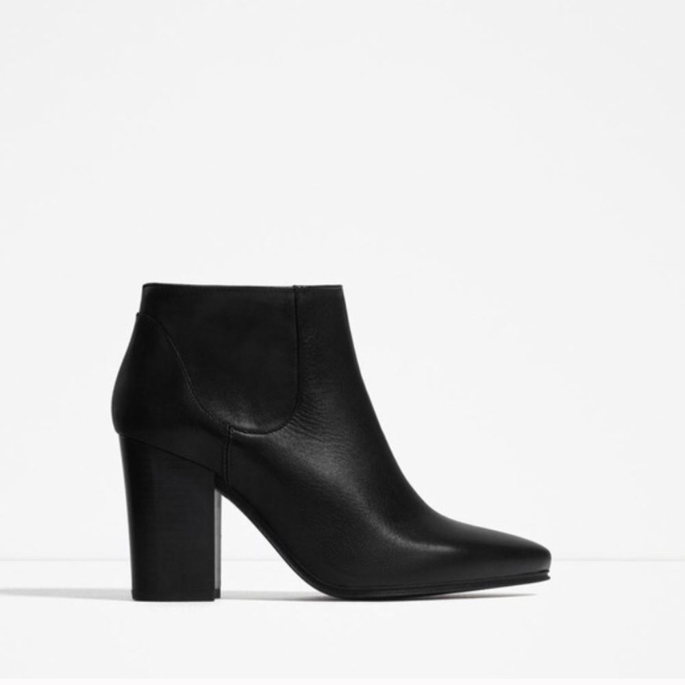 ZARA 100% LEATHER POINTED ANKLE BLACK BOOTS BRAND NEW WITH TAGS US 10